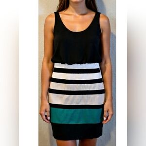 Express Colorblock Striped Mini Dress - Black, White, & Teal - Size XS